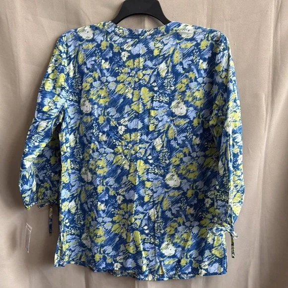 NWT JM Collection Blue Green Floral Cotton Tunic Top - Picture 2 of 4
